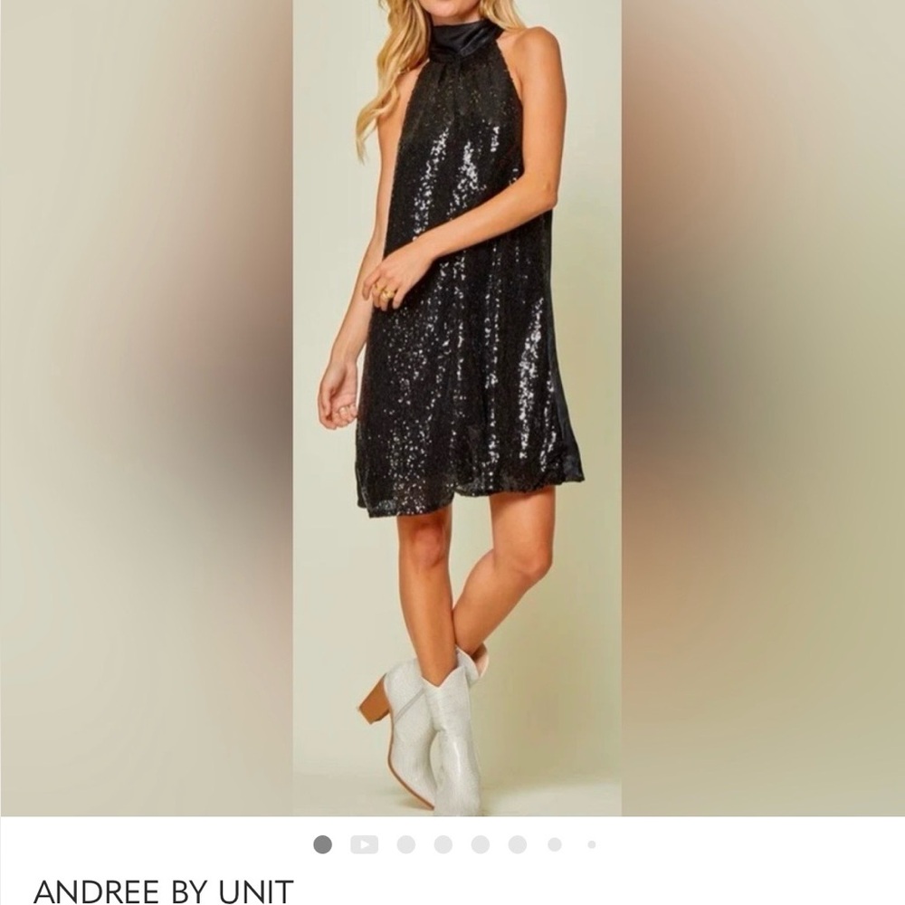 ANDREE BY UNIT Black Sequin Halter Mini Dress - Picture 2 of 2